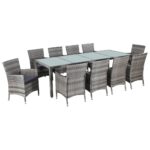11-Piece Outdoor Dining Set with Cushions Poly Rattan Wicker Outdoor Patio Furniture Grey