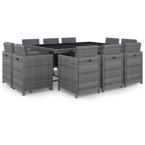 11-Piece Outdoor Dining Set with Cushions Poly Rattan Wicker Outdoor Patio Furniture Grey