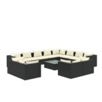 13-Piece Garden Lounge Set with Cushions Black Poly Rattan Wicker Outdoor Patio Furniture