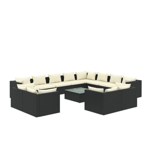 13-Piece Garden Lounge Set with Cushions Black Poly Rattan Wicker Outdoor Patio Furniture