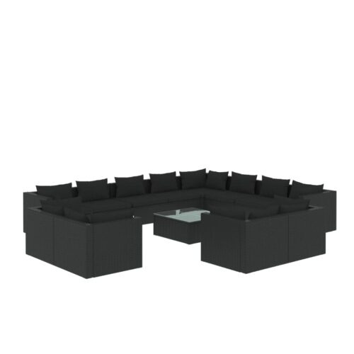 13-Piece Garden Lounge Set with Cushions Black Poly Rattan Wicker Outdoor Patio Furniture