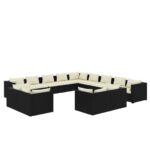 13-Piece Garden Lounge Set with Cushions Black Poly Rattan Wicker Outdoor Patio Furniture