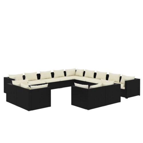 13-Piece Garden Lounge Set with Cushions Black Poly Rattan Wicker Outdoor Patio Furniture
