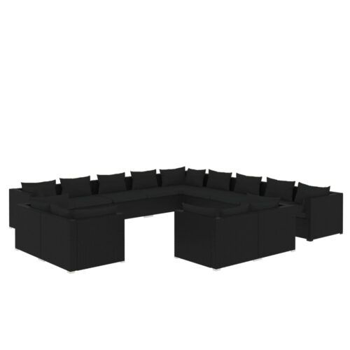 13-Piece Garden Lounge Set with Cushions Black Poly Rattan Wicker Outdoor Patio Furniture