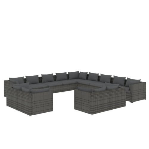 13-Piece Garden Lounge Set with Cushions Grey Poly Rattan Wicker Outdoor Patio Furniture