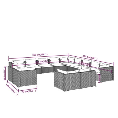 13-Piece Garden Lounge Set with Cushions Grey Poly Rattan Wicker Outdoor Patio Furniture - Image 7