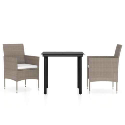 3-Piece Garden Dining Set with Cushions Beige Black