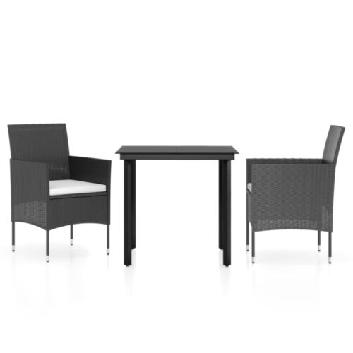 3-Piece Outdoor Dining Set with Cushions Garden Patio Bistro Chairs Table Black