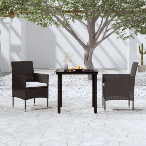 3-Piece Outdoor Dining Set with Cushions Garden Patio Bistro Chairs Table Black - Image 8