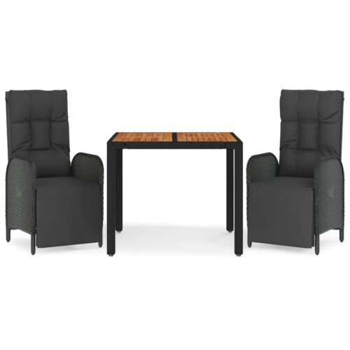 3-Piece Outdoor Dining Set with Cushions Garden Patio Bistro Chairs Table Rattan