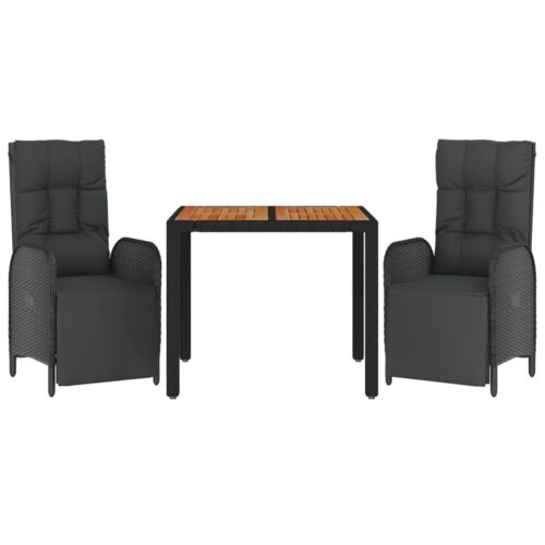 3-Piece Outdoor Dining Set with Cushions Garden Patio Bistro Chairs Table Rattan - Image 2