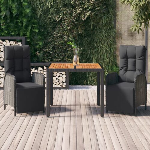 3-Piece Outdoor Dining Set with Cushions Garden Patio Bistro Chairs Table Rattan - Image 10
