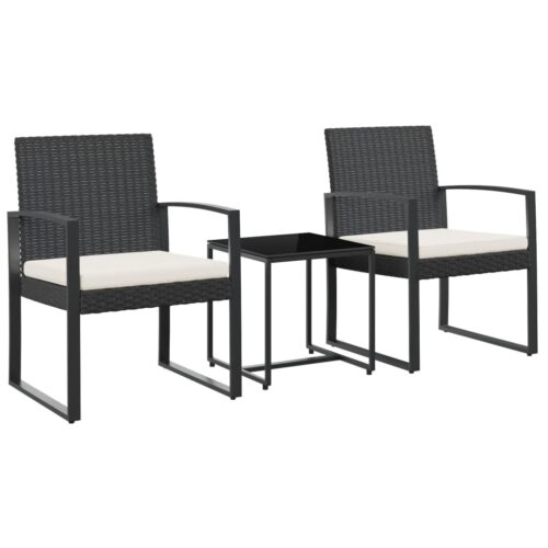 3-Piece Garden Dining Set with Cushions Black PP Rattan