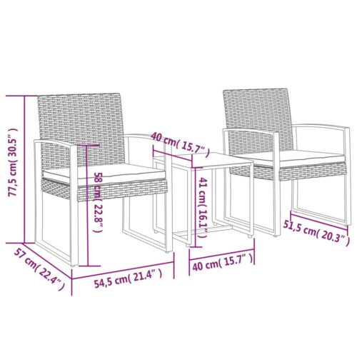 3-Piece Garden Dining Set with Cushions Black PP Rattan - Image 6