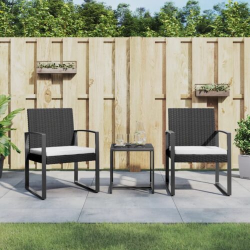 3-Piece Garden Dining Set with Cushions Black PP Rattan - Image 7
