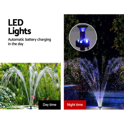 Gardeon Solar Pond Pump Submersible Fountain with Battery Kit LED Lights 5.2FT - Image 7