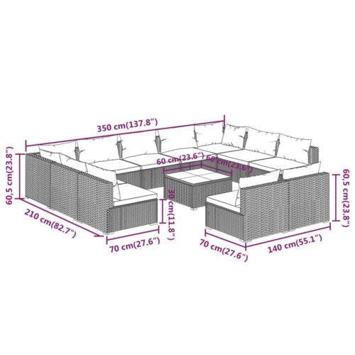 12-Piece Garden Lounge Set with Cushions Grey Poly Rattan Wicker Outdoor Patio Furniture - Image 9