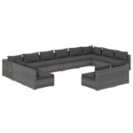 12-Piece Garden Lounge Set with Cushions Grey Poly Rattan Wicker Outdoor Patio Furniture