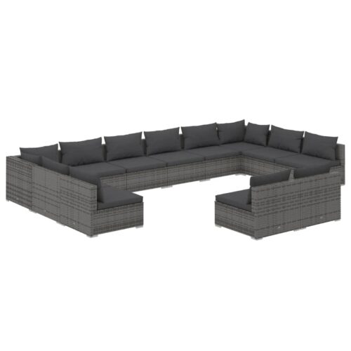 12-Piece Garden Lounge Set with Cushions Grey Poly Rattan Wicker Outdoor Patio Furniture