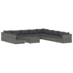 12-Piece Garden Lounge Set with Cushions Grey Poly Rattan Wicker Outdoor Patio Furniture