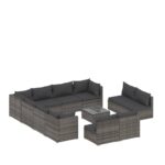 12-Piece Garden Lounge Set with Cushions Grey Poly Rattan Wicker Outdoor Patio Furniture