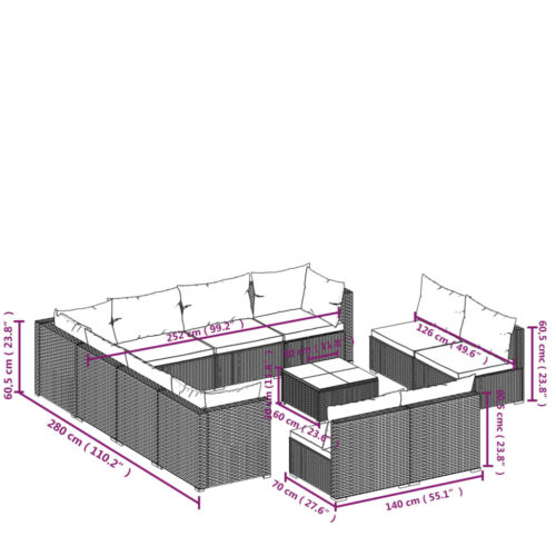 12-Piece Garden Lounge Set with Cushions Grey Poly Rattan Wicker Outdoor Patio Furniture - Image 9