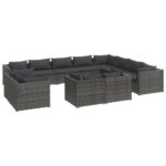 12-Piece Garden Lounge Set with Cushions Grey Poly Rattan Wicker Outdoor Patio Furniture