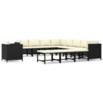 12-Piece Garden Lounge Set with Cushions Poly Rattan Wicker Outdoor Patio Furniture Black