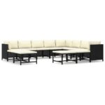 12-Piece Garden Lounge Set with Cushions Poly Rattan Wicker Outdoor Patio Furniture Black