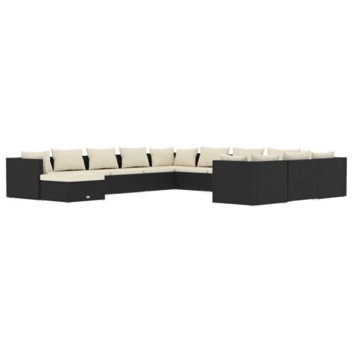 12-Piece Garden Lounge Set with Cushions Poly Rattan Wicker Outdoor Patio Furniture Black