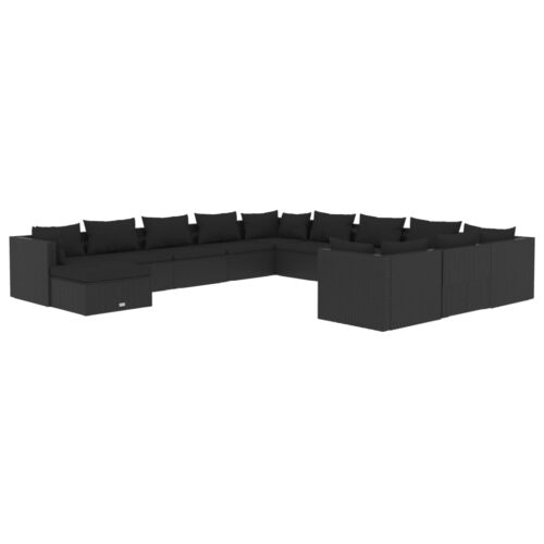 12-Piece Garden Lounge Set with Cushions Poly Rattan Wicker Outdoor Patio Furniture Black
