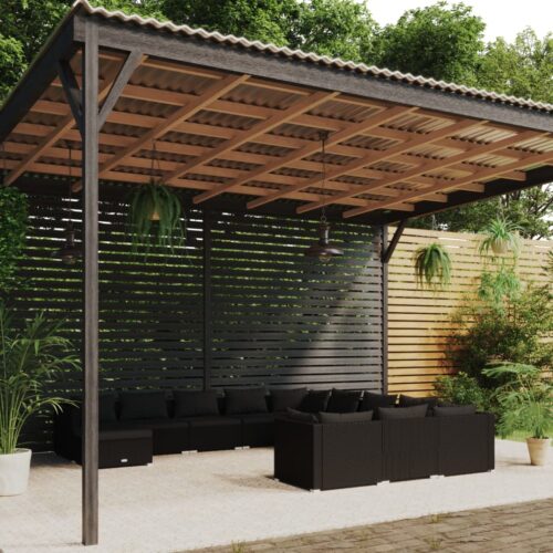 12-Piece Garden Lounge Set with Cushions Poly Rattan Wicker Outdoor Patio Furniture Black - Image 2