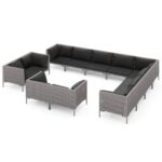 12-Piece Garden Lounge Set with Cushions Poly Rattan Wicker Outdoor Patio Furniture Dark Grey