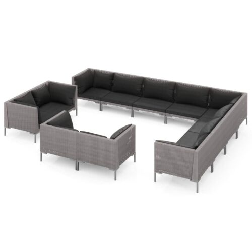 12-Piece Garden Lounge Set with Cushions Poly Rattan Wicker Outdoor Patio Furniture Dark Grey