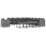 12-Piece Garden Lounge Set with Cushions Poly Rattan Wicker Outdoor Patio Furniture Grey