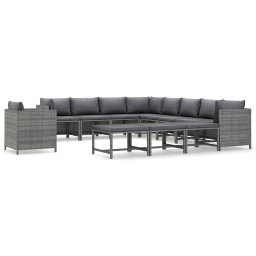 12-Piece Garden Lounge Set with Cushions Poly Rattan Wicker Outdoor Patio Furniture Grey