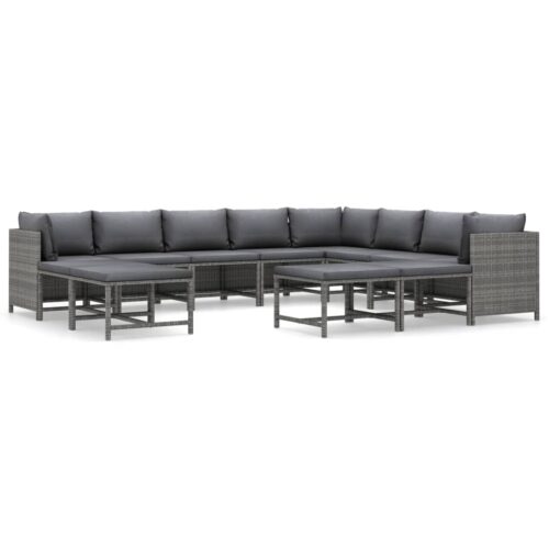 12-Piece Garden Lounge Set with Cushions Poly Rattan Wicker Outdoor Patio Furniture Grey