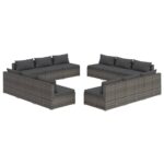 12-Piece Garden Lounge Set with Cushions Poly Rattan Wicker Outdoor Patio Furniture Grey