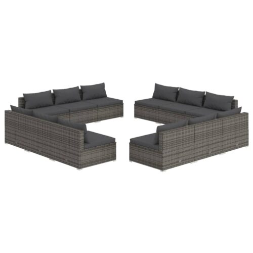 12-Piece Garden Lounge Set with Cushions Poly Rattan Wicker Outdoor Patio Furniture Grey