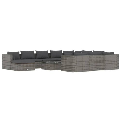 12-Piece Garden Lounge Set with Cushions Poly Rattan Wicker Outdoor Patio Furniture Grey