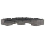 12-Piece Garden Lounge Set with Cushions Poly Rattan Wicker Outdoor Patio Furniture Grey
