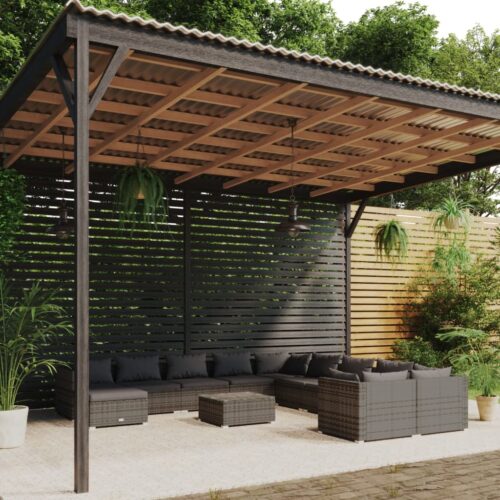 12-Piece Garden Lounge Set with Cushions Poly Rattan Wicker Outdoor Patio Furniture Grey - Image 2