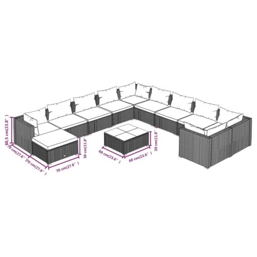 12-Piece Garden Lounge Set with Cushions Poly Rattan Wicker Outdoor Patio Furniture Grey - Image 11