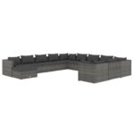 12-Piece Garden Lounge Set with Cushions Poly Rattan Wicker Outdoor Patio Furniture Grey