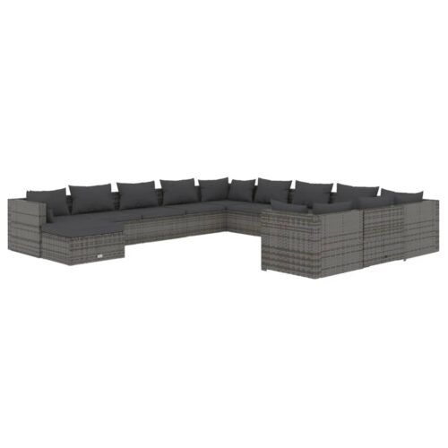 12-Piece Garden Lounge Set with Cushions Poly Rattan Wicker Outdoor Patio Furniture Grey
