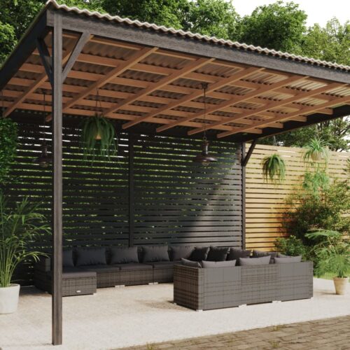 12-Piece Garden Lounge Set with Cushions Poly Rattan Wicker Outdoor Patio Furniture Grey - Image 2