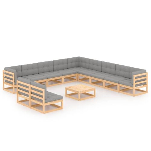 12-Piece Garden Lounge Set with Cushions Pine Wood Outdoor Patio Furniture
