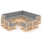 12-Piece Garden Lounge Set with Cushions Pine Wood Outdoor Patio Furniture