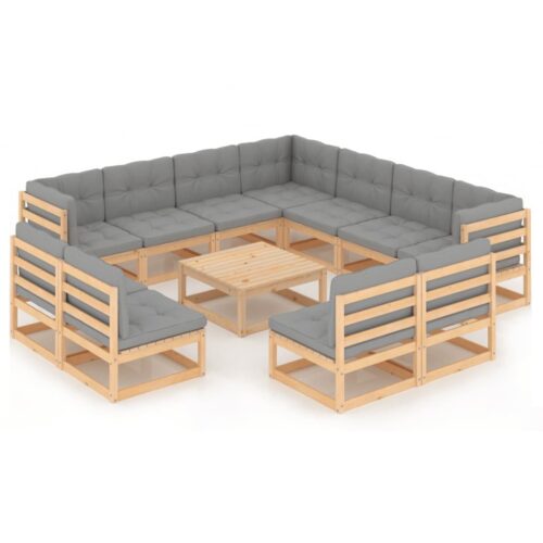 12-Piece Garden Lounge Set with Cushions Pine Wood Outdoor Patio Furniture