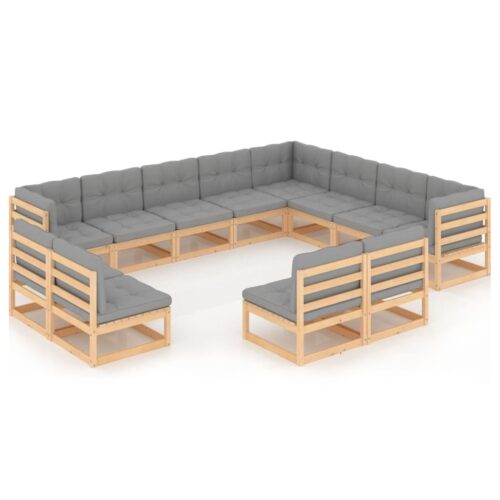 12-Piece Garden Lounge Set with Cushions Pine Wood Outdoor Patio Furniture